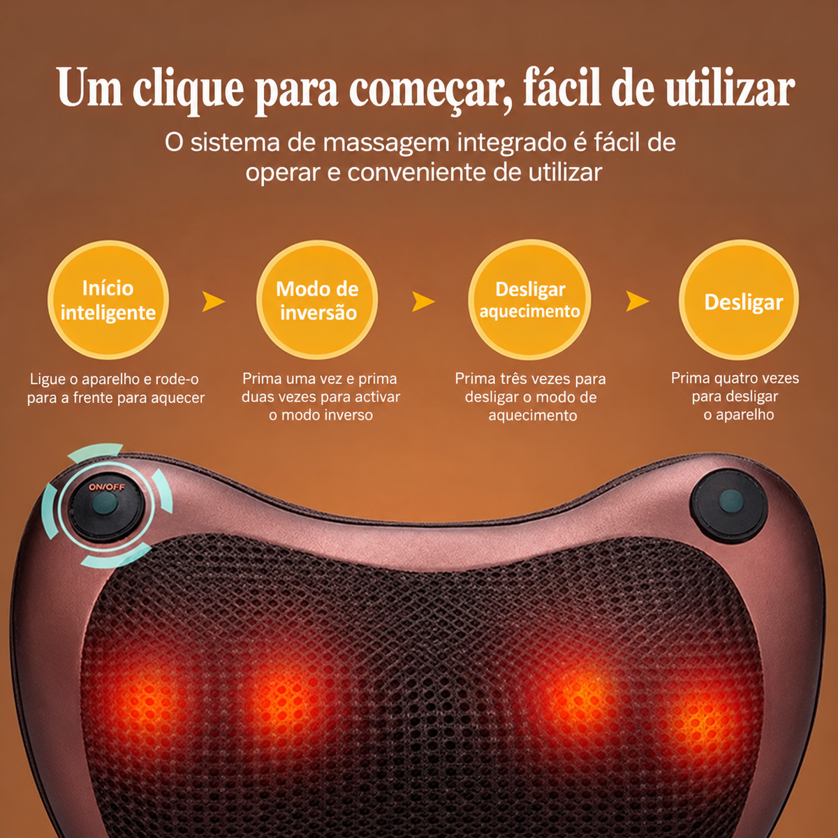 Almofada de Massagem Elétrica Multifuncional para Casa e Carro com Rotação em Ambos os Lados