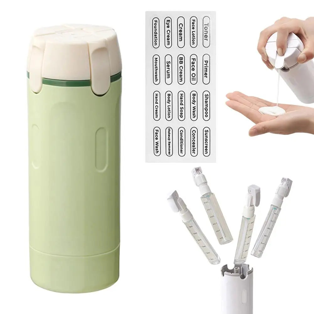 Dispensador de viagem 4 em 1, frascos portáteis à prova de vazamentos para perfume, xampu, condicionador e loção.