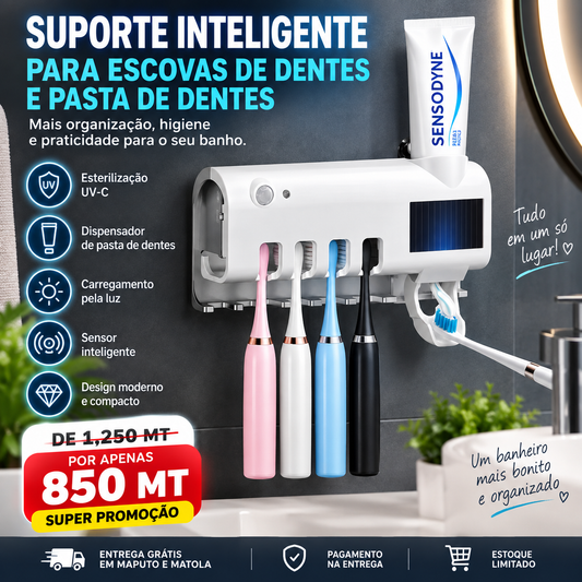 Suporte Inteligente para Escovas e Pastas de Dentes 3 em 1