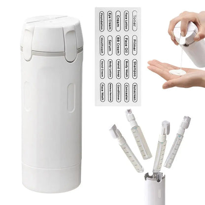 Dispensador de viagem 4 em 1, frascos portáteis à prova de vazamentos para perfume, xampu, condicionador e loção.