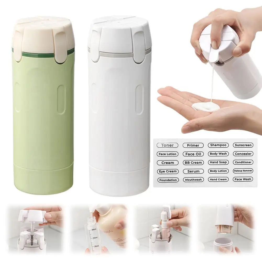 Dispensador de viagem 4 em 1, frascos portáteis à prova de vazamentos para perfume, xampu, condicionador e loção.